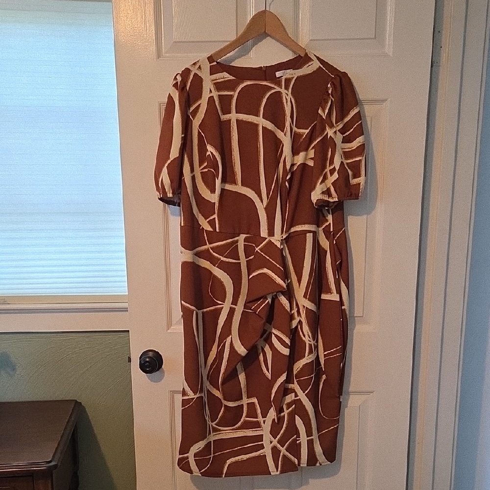 London Times Brown and Cream Abstract Dress
